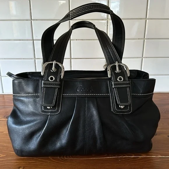 Coach Soho Black Pleated Leather Satchel - Picture 12 of 16